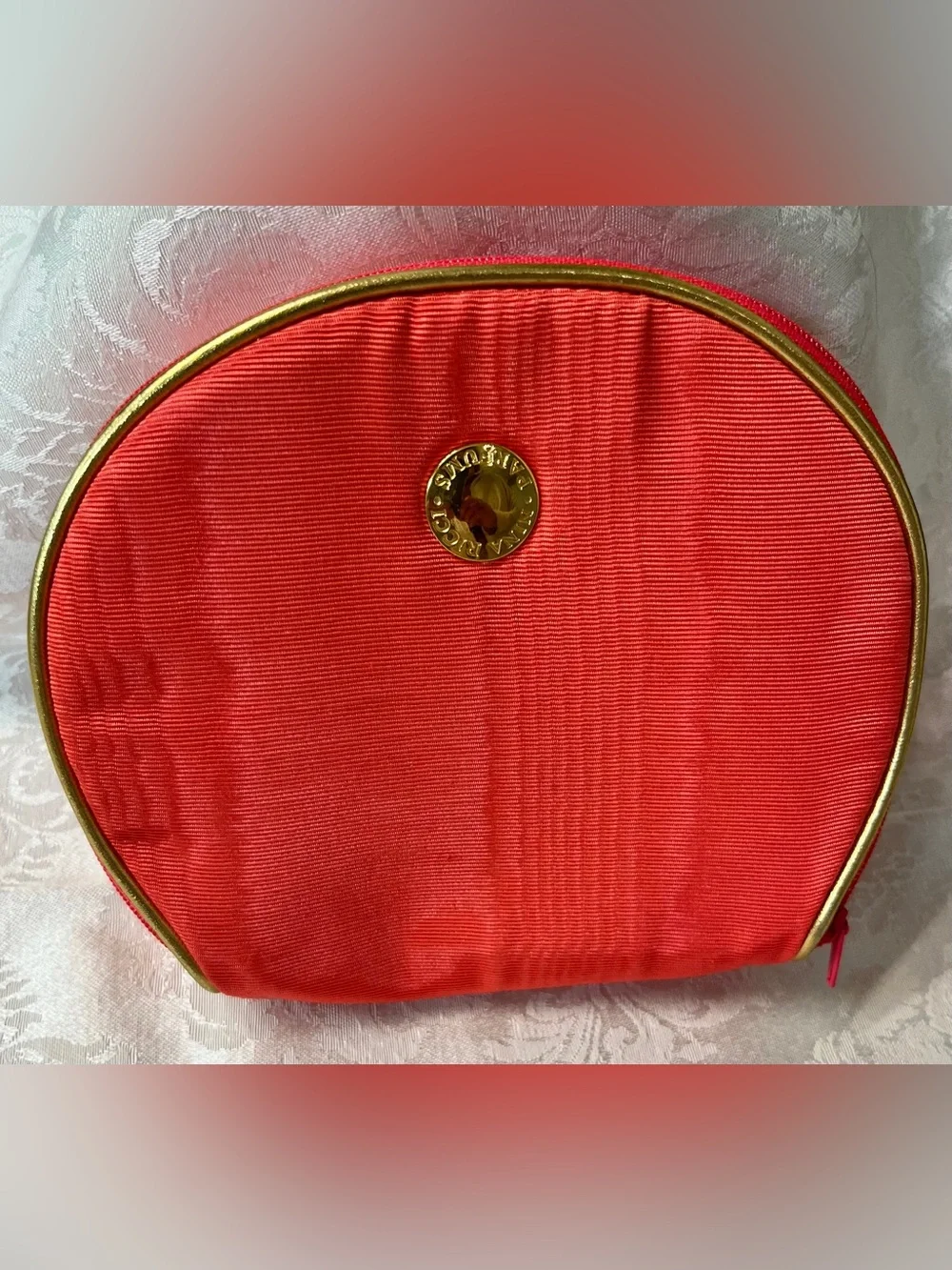 Nina Ricci Cosmetics Pouch in Coral with Gold Trim